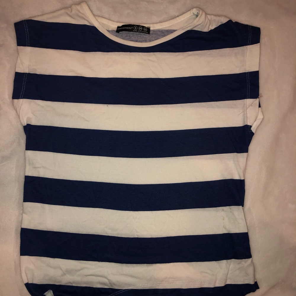 Navy Blue and White Stripped Short Sleeve Shirt